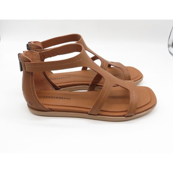Lucky Brand Tan Leather Gladiator Sandals With Back Zipper Closure Size 8.5 - Picture 3 of 8